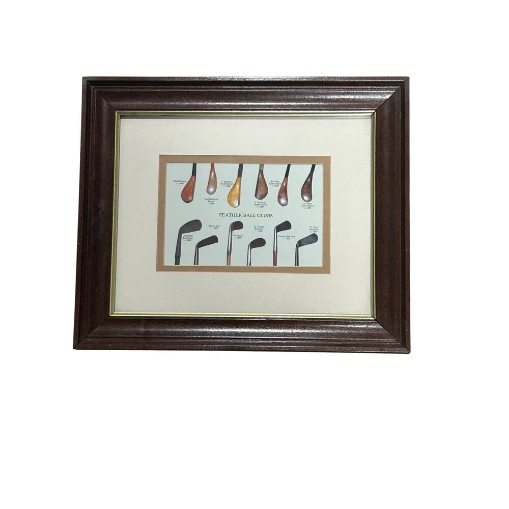 Feather Ball Clubs Framed Golf Print Antique Golf Clubs 12x10 Golfer Wall Decor